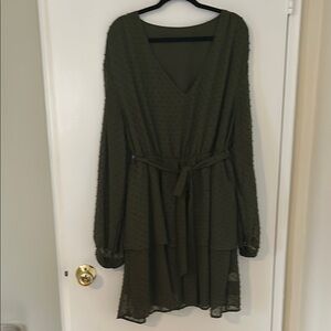 SHEIN Green Long Sleeve Bishop Sleeve Sundress